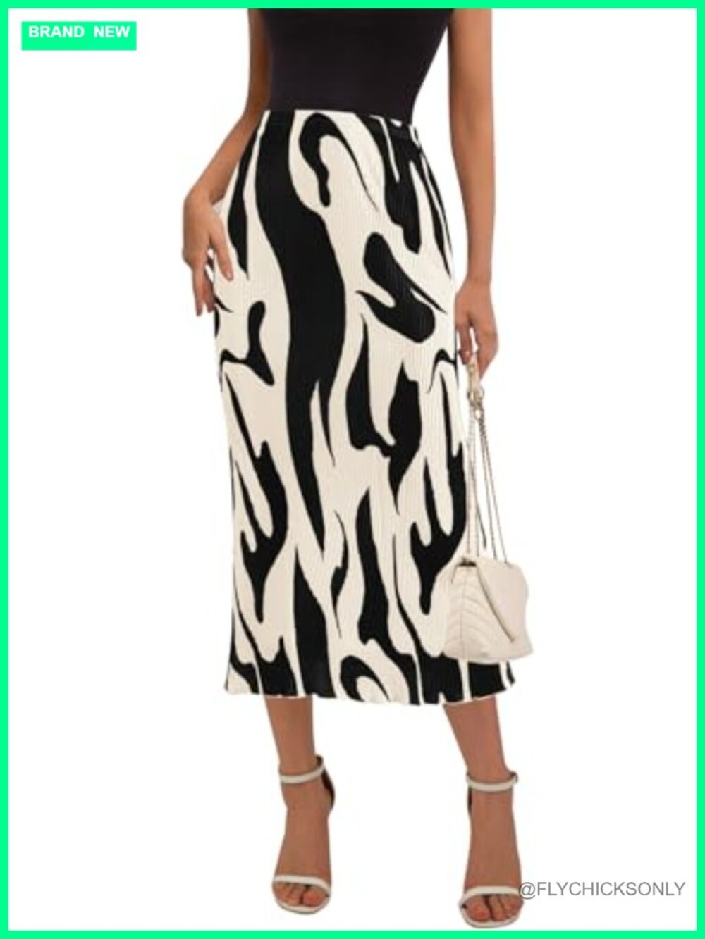 PRETTYGARDEN Plisse Midi Skirt High Waist A Line Pleated Graphic Print Summer